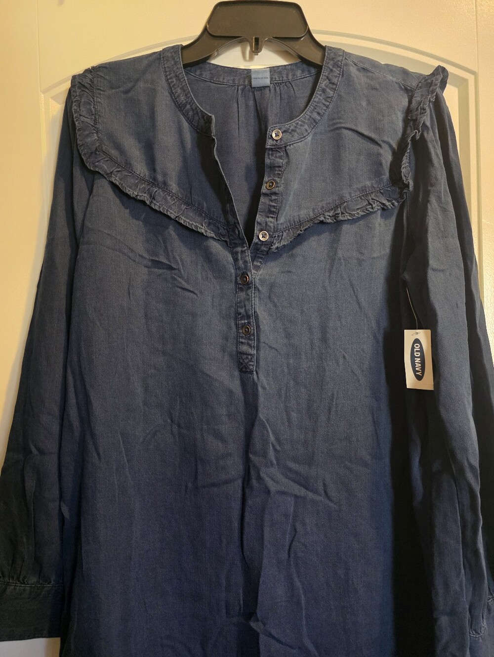 Old Navy Dark Indigo, Demin/Chambray Button-Front Ruffle Yoke Tunic Dress